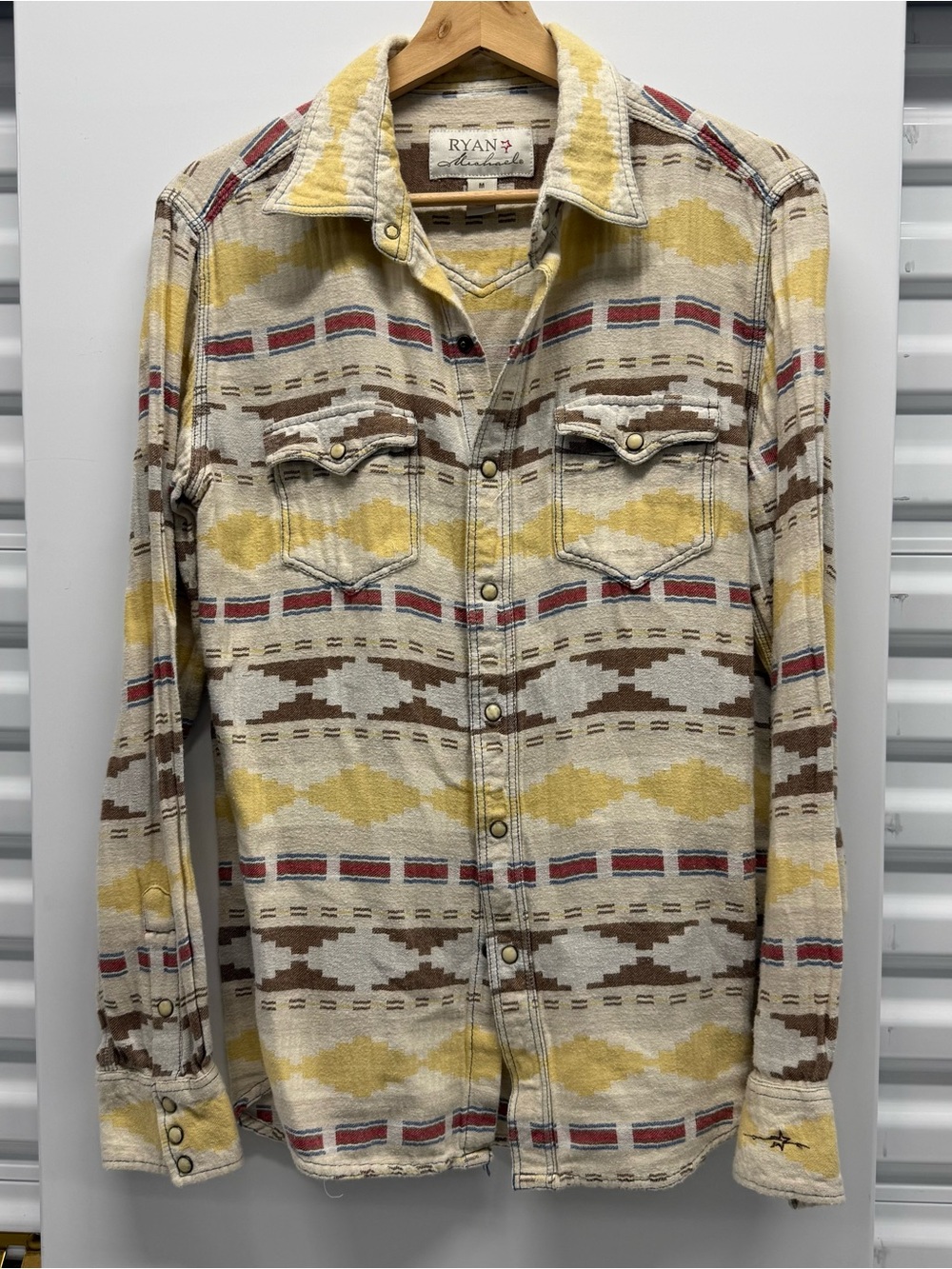 Ryan Michael Southwestern Stripe Button-Up Shirt - Yellow, Brown, Cream